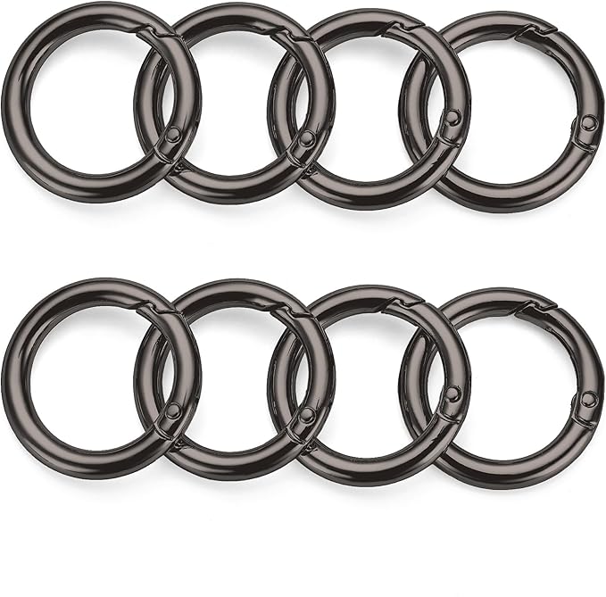 Gkeygo Key Ring Clip, 1 Inch Keychain Rings, 8 Pack Round Carabiner Clip for Keys, Buckle, Bags, Purses - Key Chain Hooks Replacement Keychains Lanyard DIY Crafts, Gunmetal