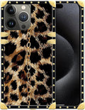 Compatible with iPhone 16 Pro Case, Seamless Gold Chain Leopard Luxury Golden Decoration for Girl Women Soft TPU Shockproof Protective Hard PC Back