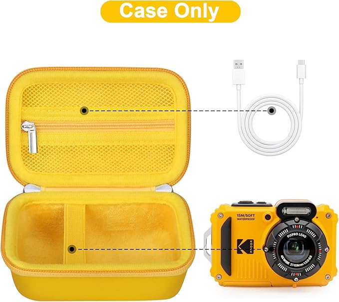 Canboc Carrying Case for Kodak PIXPRO WPZ2 Rugged Waterproof Digital Camera, Mesh Pocket fits USB Cable, Yellow (Case Only)