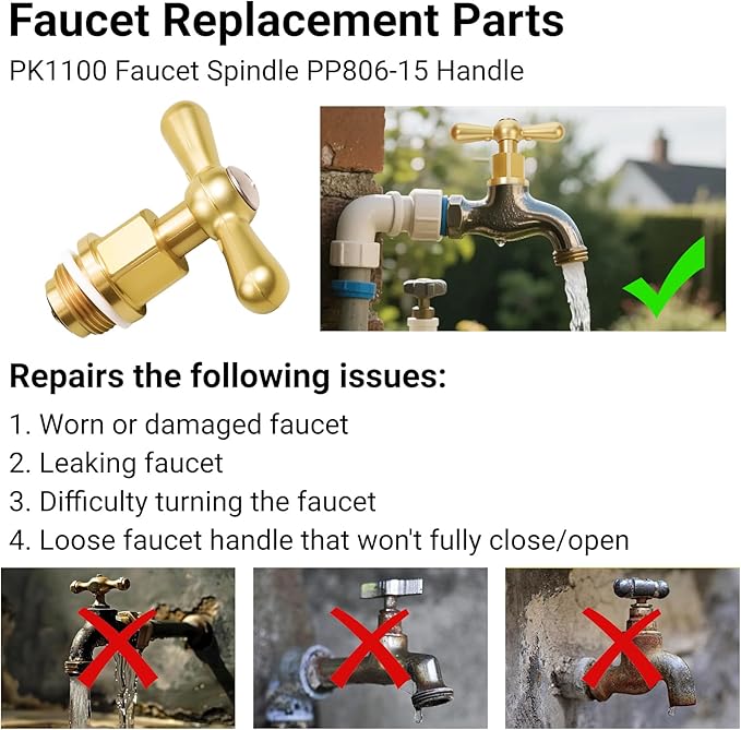 Brass Globe Valve Faucet Stem and Bonnet Replacement Kit with Waterproof Tape PP806-15 Handle for Arrowhead PK1100 Hose Bibs, Boiler Drains, Sill Faucets