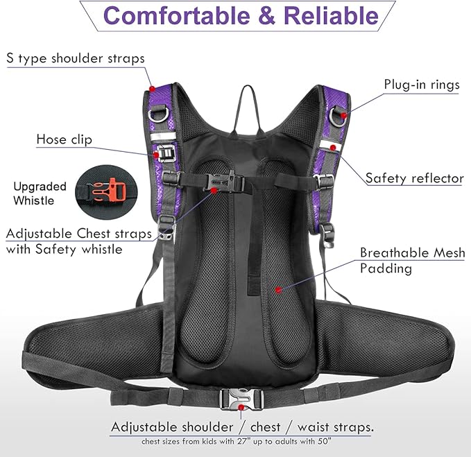 Mothybot Insulated Hydration Backpack Pack with 3L BPA Free Leak Proof Water Bladder, Large Storage Lightweight Hiking Daypack with Waist Pouches & Cooler Layer, for Running, Biking, Camping, Festival