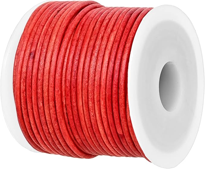 GENIQUE Real/Genuine Round Leather String Cord for Necklace, Bracelets, Jewellery, Braiding (1.5mm, Red Distressed)