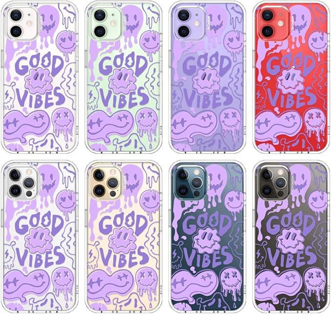 MOSNOVO Case for iPhone 12 & iPhone 12 Pro, [Buffertech 6.6ft Military-Grade Drop Protection] [Anti Peel Off Tech] Clear TPU Bumper Phone Case Cover Design - Good Vibes