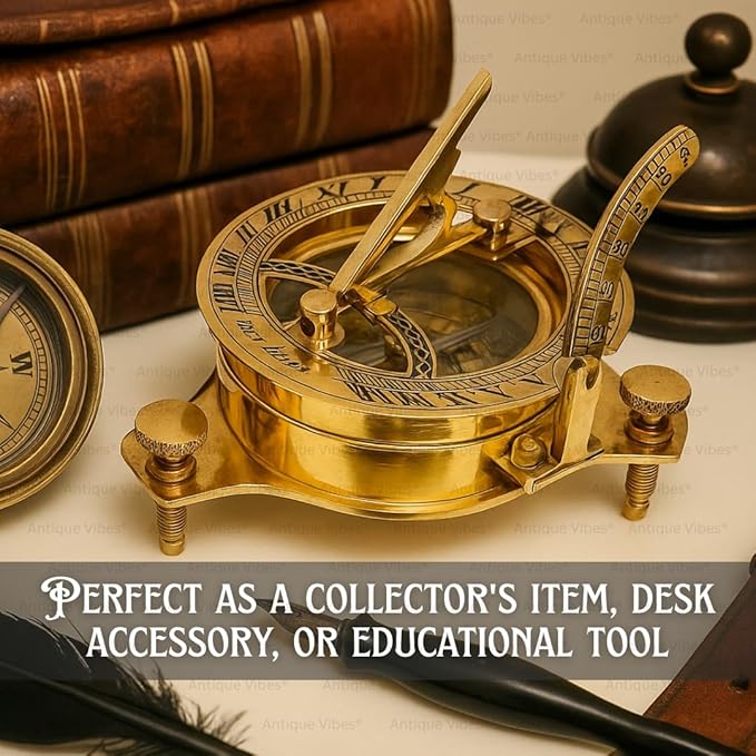 Vintage Brass Sundial Compass, Antique Style Maritime Navigation Instrument, Collectible Watch, 3 inch, Unique Gift for Men, Women