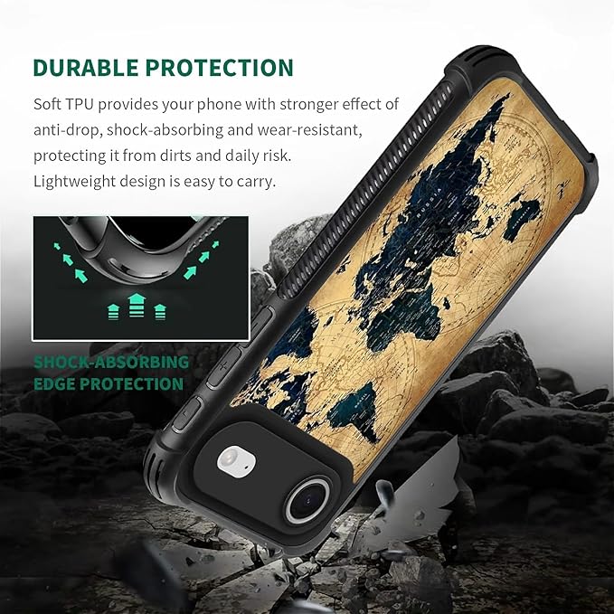 for iPhone 17 Air Case,for MagSafe Graphic Design for Girl Boy Soft Silicone Hard Acrylic Shock Protection Designed for iPhone 17 Air Brown World Map Pattern