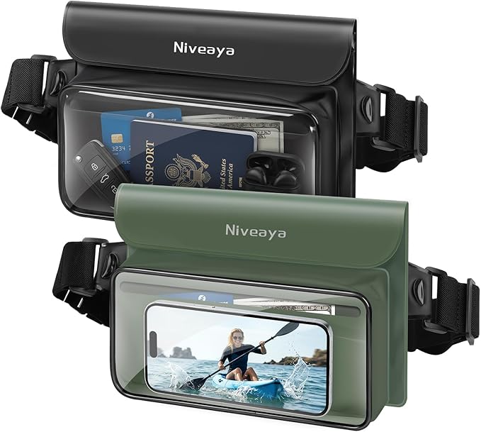 Niveaya IPX8 Waterproof Fanny Pack for Men Women, Large Capacity Touch Screen Dry Bag for Kayaking, Paddle Boarding, Waterpark & Swimming Essentials, Adjustable Waist Strap Pouch for Cell Phone