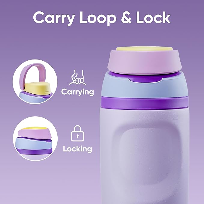 Fijinhom 16 oz Insulated Water Bottle,Stainless Steel Sports Water Bottle with Straw, Double Wall Vacuum Leak Proof, Cold for 24 Hours, BPA Free for Travel, Sport, Outdoor, Purple