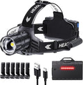 Sinvimes 99000 High Lux LED Rechargeable Headlamp, 95H Long Battery Life Head Lamp with 5 Modes & IPX7 Waterproof & Zoomable, 125° Adjustable Head Light for Adults, Outdoor, Camping, Hardhat