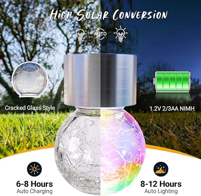 GIGALUMI Solar Lights Outdoor Waterproof, 8 Pack Solar Hanging Lights Garden Decor, Gifts for Women, Solar Outdoor Lantern Waterproof Cracked Glass for Yard, Fence, Tree(Color Changing)