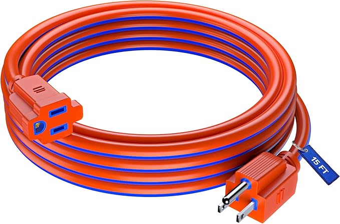 Maximm 15 Ft Blue and Orange Extension Cord, Heavy Duty 16 AWG, ETL Listed for Workshop & Outdoor Use