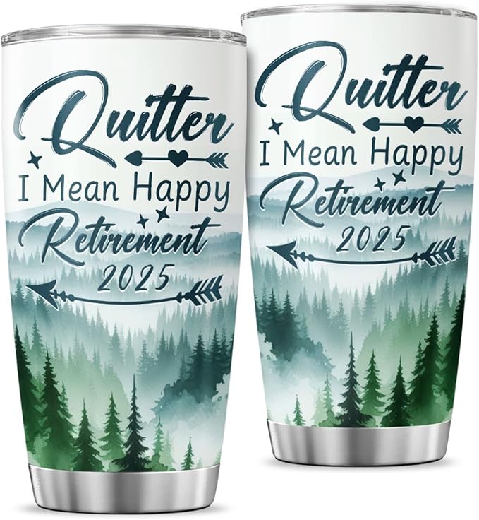 Funny Retirement Tumbler 2025 for Men Women, Quitter I Mean Happy Retirement 20oz Stainless Steel Cup, Insulated Travel Mug Gift for Coworker Boss Dad Mom Friend Use