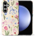 for Samsung Galaxy S24 FE Case,HL2 Aesthetic Flower Preppy Collage Hybrid 2 Layer Hard Shell Silicone Protective Pattern Design Case