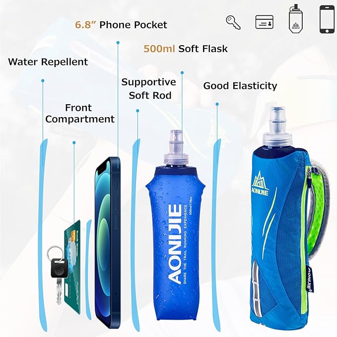 Azarxis TPU Soft Flask Collapsible Water Bottles BPA-Free 250ml 350ml 500ml 600ml for Hydration Vest Pack Running Hiking Cycling Climbing