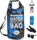 Waterproof Dry Bag 5L/10L/15L/20L/30L Roll Top Dry Storage Backpack with Phone Case, Collapsible Water Bottle, Sunglasses, Ear Band for Kayaking Boating Swimming Fishing Camping,Blue 30L