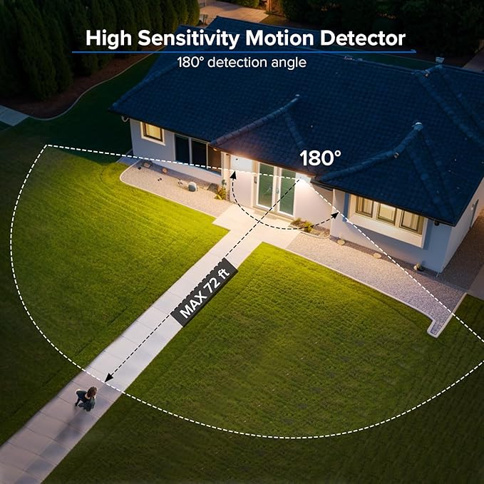 SANSI 7000LM Brightness Motion Sensor Outdoor Lights, 54W 5000K IP65 Waterproof LED Flood Light Outdoor, 700W Equiv Dusk to Dawn Security Lights 72FT Adjustable 2 Head 8 Lights, Yard Garage, Hardwired