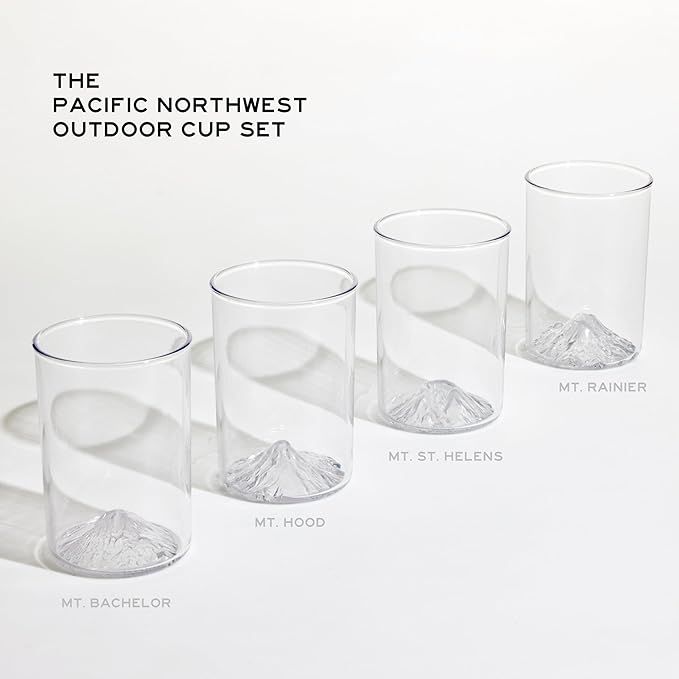 North Drinkware Pacific Northwest Unbreakable Outdoor Cup Set of 4. Featuring Mt. Rainier, Mt. St. Helens, Mt. Hood and Mt. Bachelor — Mountain cups, Father’s Day Gifts for Men, 12-oz tumbler
