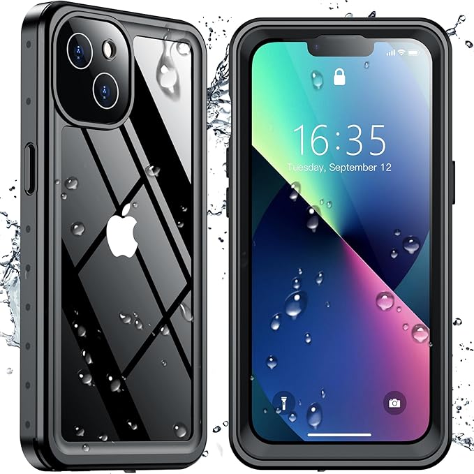 SPIDERCASE for iPhone 13 Case Waterproof, Built-in Lens & Screen Protector, Full Heavy Duty Protection, 12FT Military Shockproof, Dustproof, Anti-Scratched Phone Case,Black