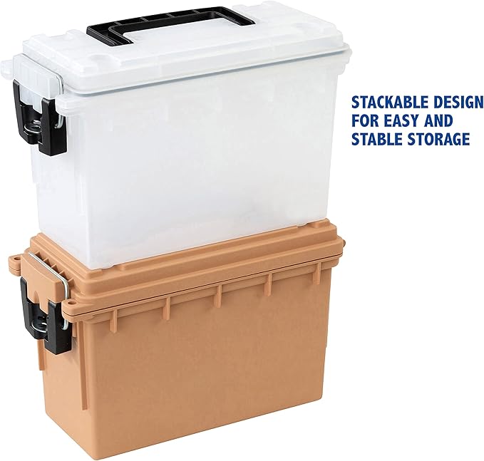 Sheffield 12635 Ammo Storage Box, Stackable .30 Cal Field Boxes, Water and Dust Resistant, Lockable Storage Box with Handle, Secures Hunting Gear, Supplies, and Bullets, Made in USA, Frost, 1-Pack