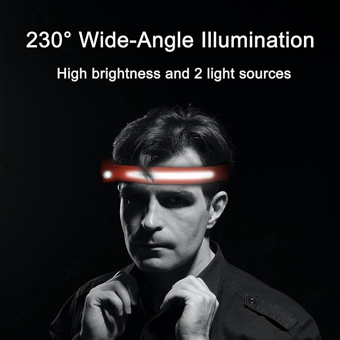 EGUKU Headlamp Rechargeable, Rechargeable LED Headlamps 1200Lumens 2 COB 230°Wide Beam Headlight with Bright 5 Modes Lightweight Waterproof Head Lamp for Outdoor Running, Camping Hiking