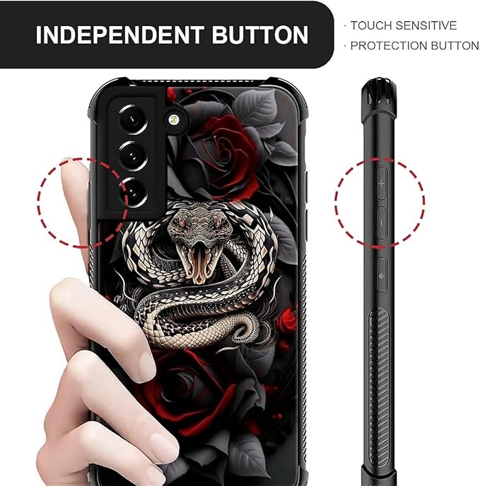for Samsung Galaxy S22 Case, Entwined Rose Snake Pattern Graphic Design Girl Boy Soft Silicone Hard Acrylic Shock Protection for Samsung Galaxy S22