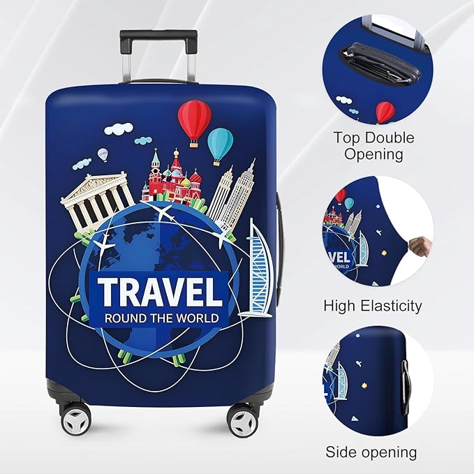 ANNA QUEEN Travel Globe Airplane Luggage Cover -Stretchable Airplane Suitcase Protector Sleeve,Universal Washable Fit for 20-37 Inch Checked Baggage,Water Resistant Durable Luggage Protector