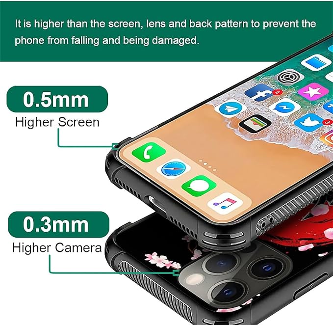 for iPhone 11 Pro Case, Sakura Japanese Samurai Pattern Graphic Design Girl Boy Soft Silicone Hard Acrylic Shock Protection for iPhone 11 Pro