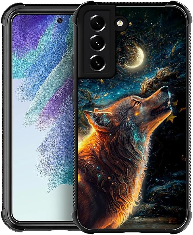 for Samsung Galaxy S21 FE Case, Star Cave Hungry Wolf Pattern Graphic Design Girl Boy Soft Silicone Hard Acrylic Shock Protection for Samsung Galaxy S21 FE