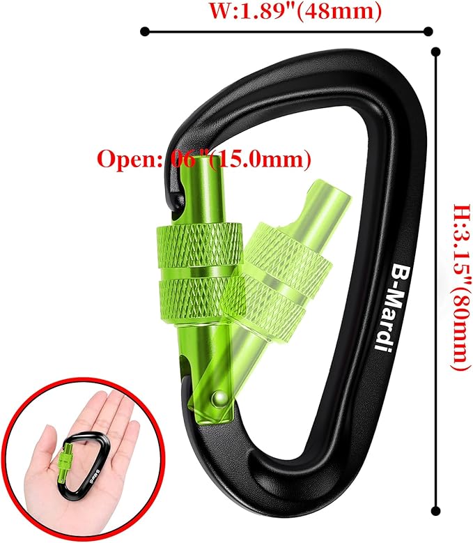 B-Mardi Carabiner Clips Heavy Duty 12kN (2697 lbs)-Lightweight Locking Carabiners for Camping, Hiking, Hammock, Dog Leash Harness, Outdoor and Gym etc, Keychains& Utility