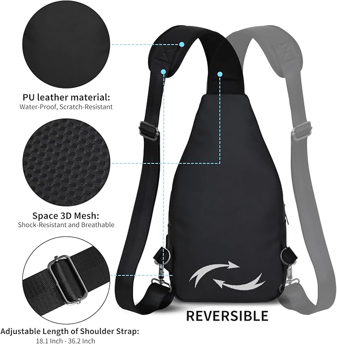 AMJ Crossbody Sling Bag Men Women, Casual Shoulder Backpack, Chest Daypack Satchel for Hiking Travel