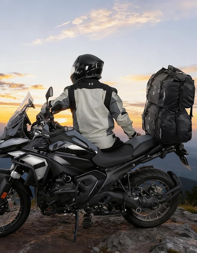 KEMIMOTO Waterproof Motorcycle Dry Bag – Duffle Tail Bag Soft Luggage, 25L/40L/65L Large Capacity with 4 Quick-Release Straps, Dustproof for Touring, Adventure, Motorcycling & Camping Black
