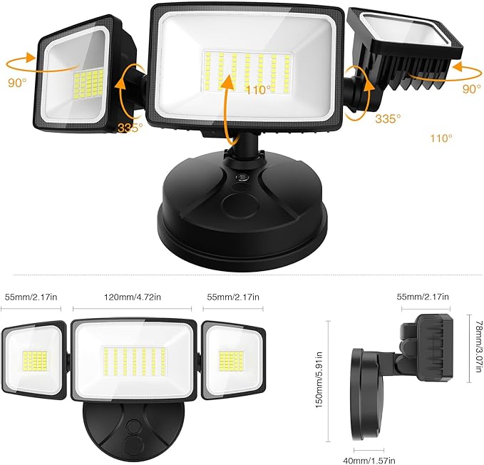 Onforu 75W Flood Lights Outdoor, 4 Packs 7000LM Super Bright Security Lights, 3 Adjustable Heads, IP65 Waterproof, 6500K Wall Mount Exterior LED Flood Light