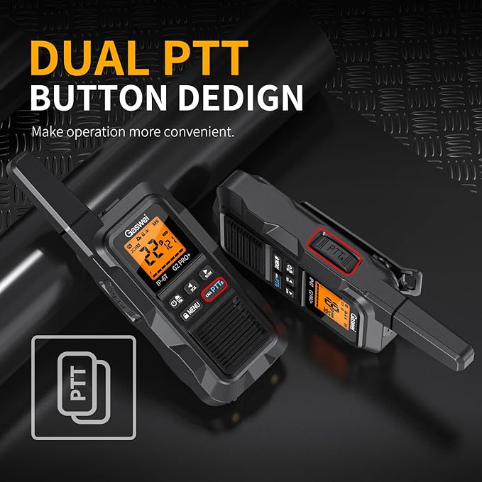 Gaswei G2pro+ Heavy Duty Walkie Talkies for Adults，Rechargeable Long Range Two Way Radios 2 watts ，NOAA Weather，FM Radio，IP67 Waterproof，VOX ，Double PTT，Li-ion Battery (2 Pack - Black)