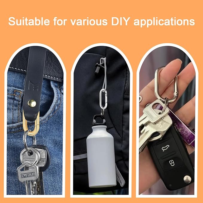 CooBigo 10Pack Oval Large Carabiner Clip, Metal Spring Carabiner Clips for Paracord Keychain Lanyard, Car Key Rings, Dog Tag Clip, Pets Collar Buckles, Purse Keychain Replacement (Sliver)