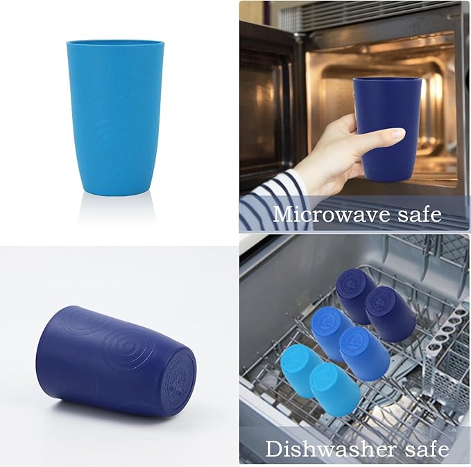 Homienly Wheat Straw Cups 16oz,Unbreakable Cups-6 PCS Freezer and Dishwasher Safe Cups for outdoor gatherings,Picnic,Travel-Blue Sky