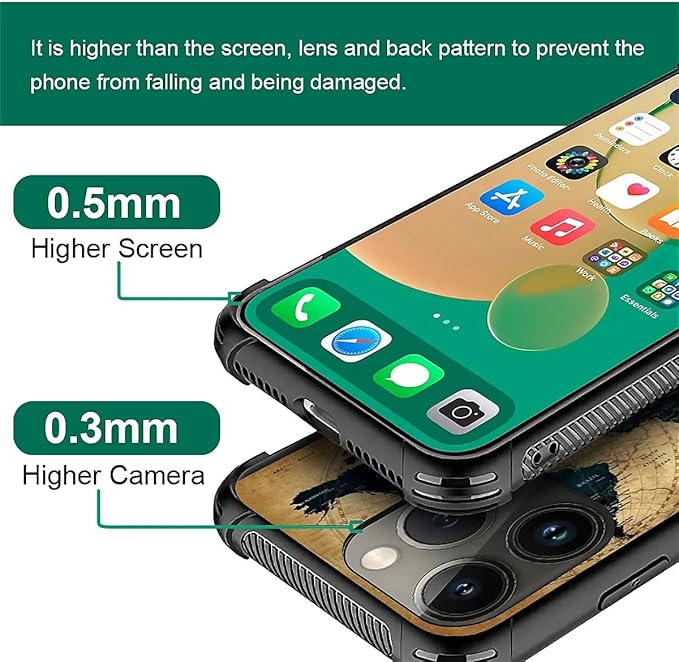 for iPhone 14 Pro Case, Brown World Map Pattern Graphic Design Girl Boy Soft Silicone Hard Acrylic Shock Protection for iPhone 14 Pro