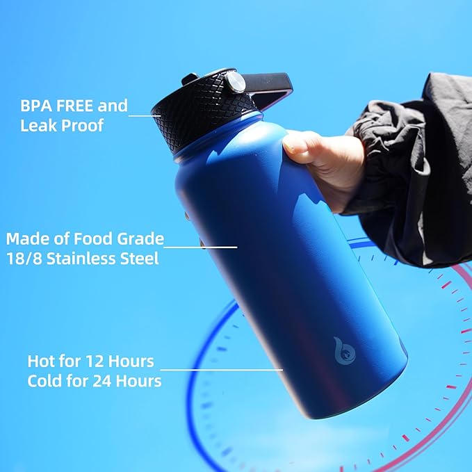 BJPKPK Insulated Water Bottles with Straw Lid, 27oz Stainless Steel Water Bottle with 3 Lids, Leak Proof BPA Free Metal Thermo, Mugs, Tumblers, Keep Cold Hot - Carrara Marble
