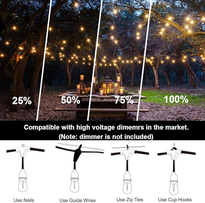 SUFEIMAS Outdoor String Lights LED 150FT with 46 Sockets 48pcs S14 Shattreproof Edison Bulbs,Dimmable LED Outdoor String Lights for Outside, Patio,Backyard, Market, Cafe (2 * 75FT)