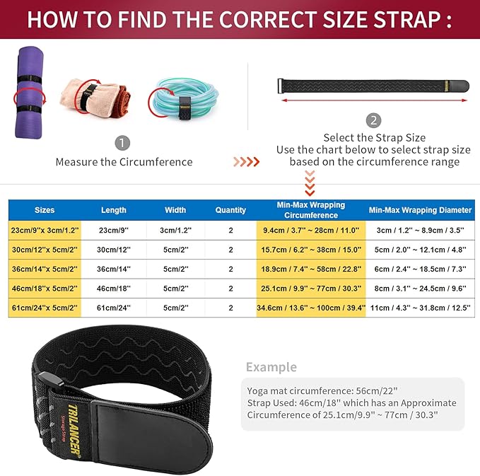 Trilancer Elastic Cinch Straps with Anti-Slip Strips, 5 Size Combo(10-Pack) Heavy Duty Hook and Loop Storage Straps for Extension Cords,Cables, Ropes, Hoses, Bike, RV, Pant Garters,Garage Organization