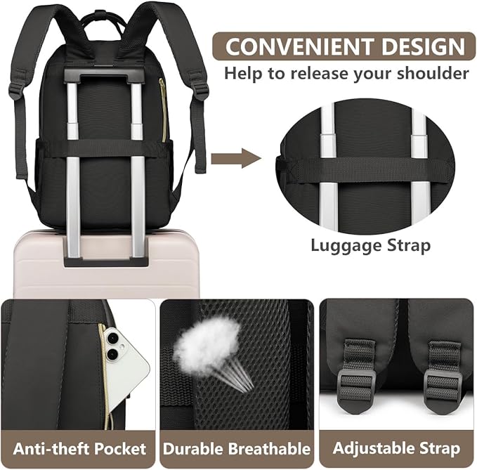 Laptop Backpack for Women Work Bag - Fits 17.3 Inch Laptop Bag Travel Work Backpack Anti-theft Bags with USB Charging Business Computer Waterproof Backpack Purse for Nurse Teacher Black