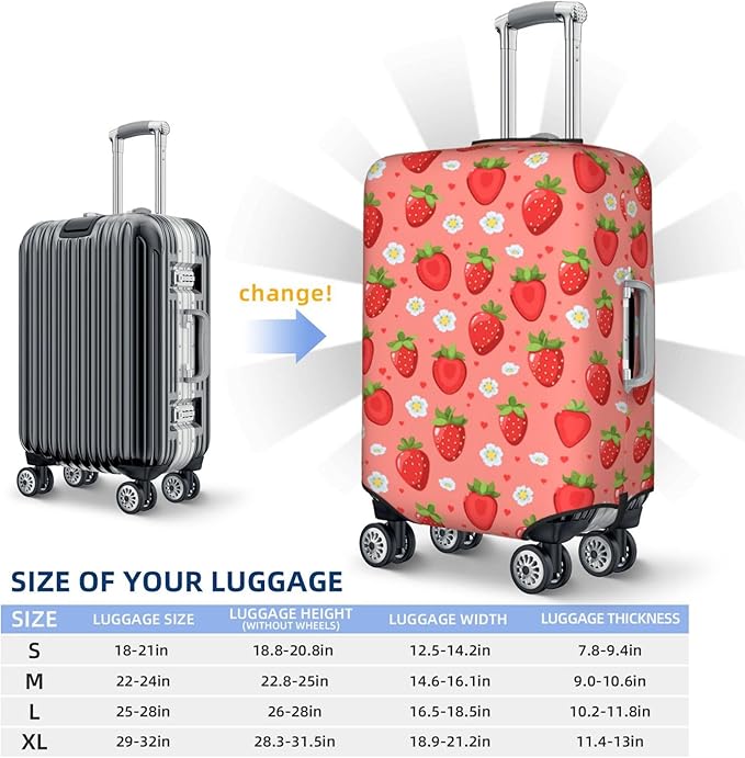 Cute Strawberry and Floral Print Elastic Luggage Cover, Suitcase Protector For Travel (Fits 29-32 Inch Luggage)