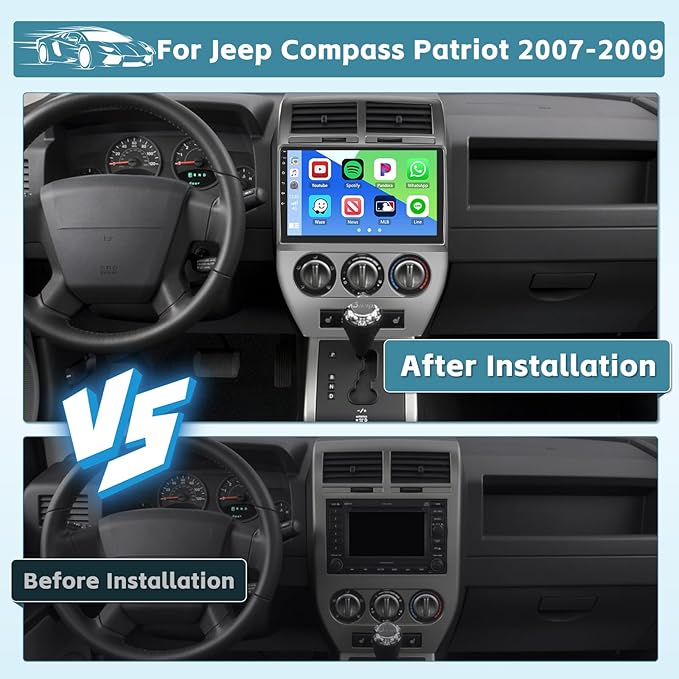 [6+128GB] Hikity Android 13 Car Radio for 2007-2010 Jeep Compass Patriot with Wireless Carplay, 10.1'' Touch Screen Stereo Dash Kit, Android Auto/32EQ DSP/Bluetooth 5.0/GPS/WiFi/SWC, Backup Camera MIC