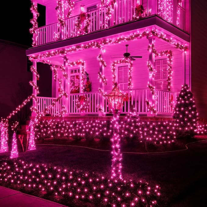 Extra-Long 144FT Solar String Lights for Outside, 2 Pack 400LED Solar Valentine's Day Lights Outdoor Waterproof, Copper Wire 8 Modes Fairy Twinkle Solar Lights for Tree Garden Party Xmas (Pink)