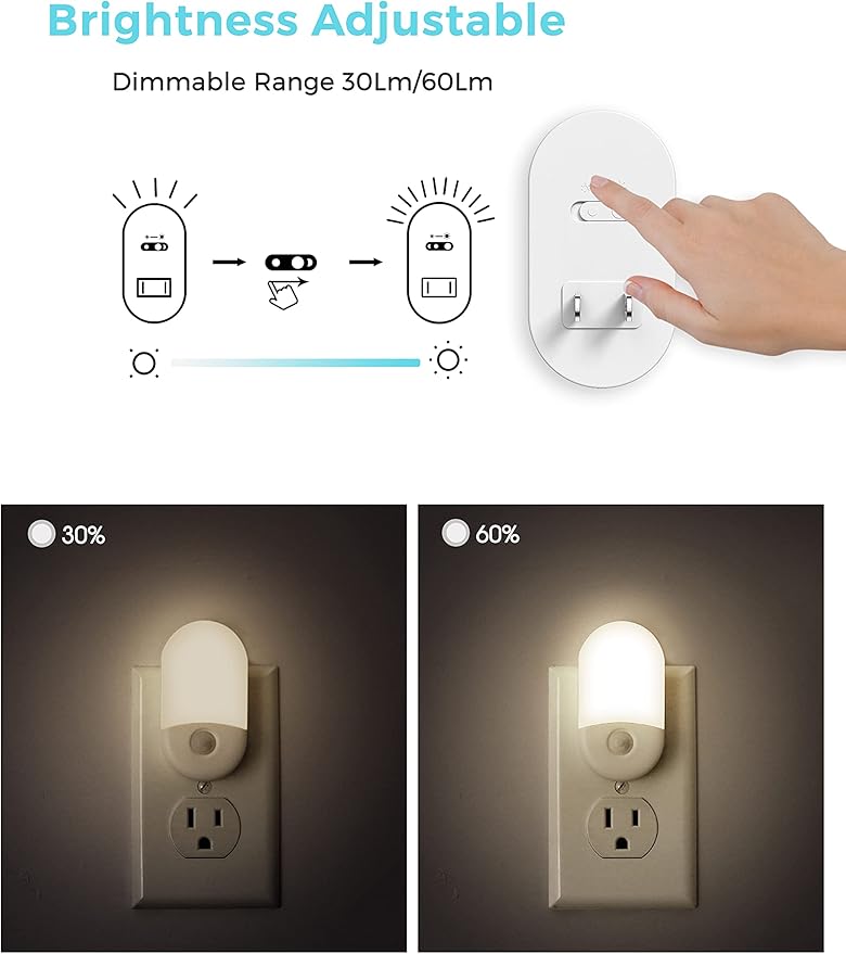 L LOHAS LED Motion Sensor Night Light, [2 Pack] Motion Activated Night Light, Daylight White, Adjustable Brightness, Motion Sensor Light Indoor Plug in for Nursery, Kids, Bedroom, Bathroom Nightlight