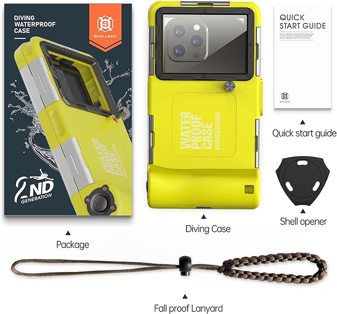 2026 Underwater Snorkeling Diving Phone Case for Phone 17/16/15/14/13/12Pro Max/Galaxy S25/S24/S23.(50ft/15m) Professional Scuba Dive Waterproof Case Underwater Photo Video（Yellow）
