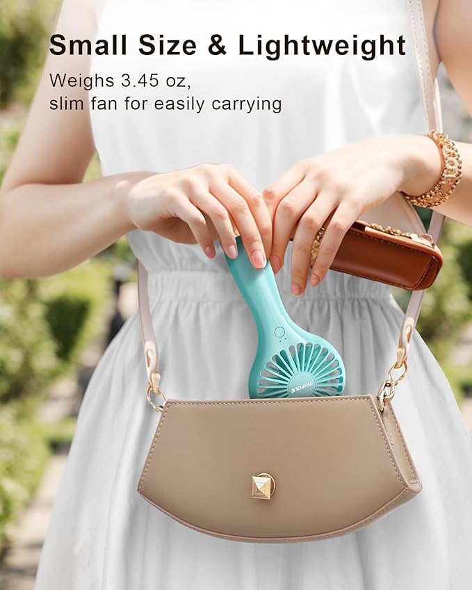 TriPole 2 Pack Handheld Mini Portable Fans Blue, Rechargeable Battery Operated Small Fan for Outdoor Travel Kids Trip, Cute Design Powerful Personal Lash Dryer for Makeup Eyelash Extensions