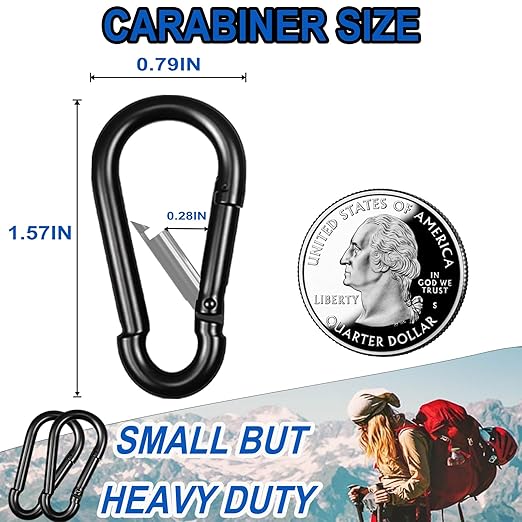 30PCS M4 Heavy Duty Carabiner Clip, 1.57Inch Snap Hook Quick Link Small Carabiner Clips,Spring Link Buckle for Fishing Camping Hammock Dog Leashes-110LBS Holding Capacity (Black)