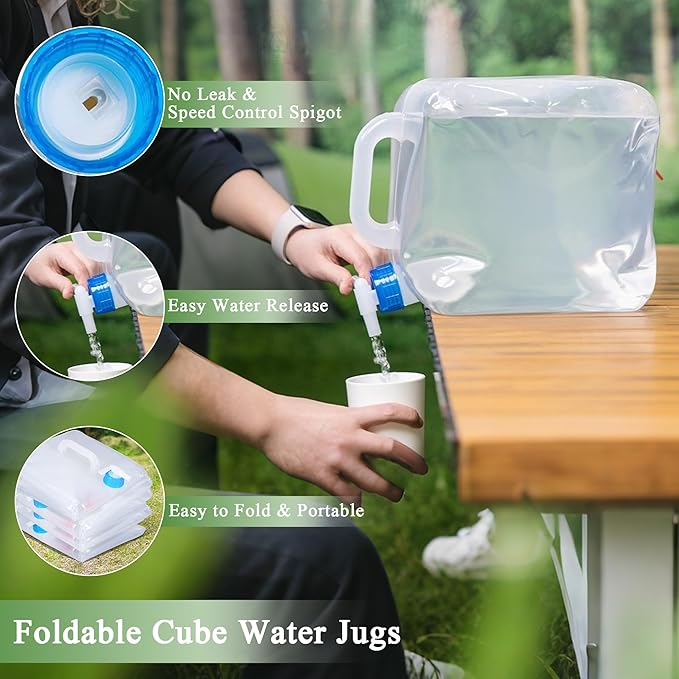 Collapsible Water Container with Spigot & Hook, BPA Free Water Jug, Foldable Carrier Bucket, Water Storage Container for Camping Hiking Survival Kit, 2-Pack (20L/5.3 Gallon)