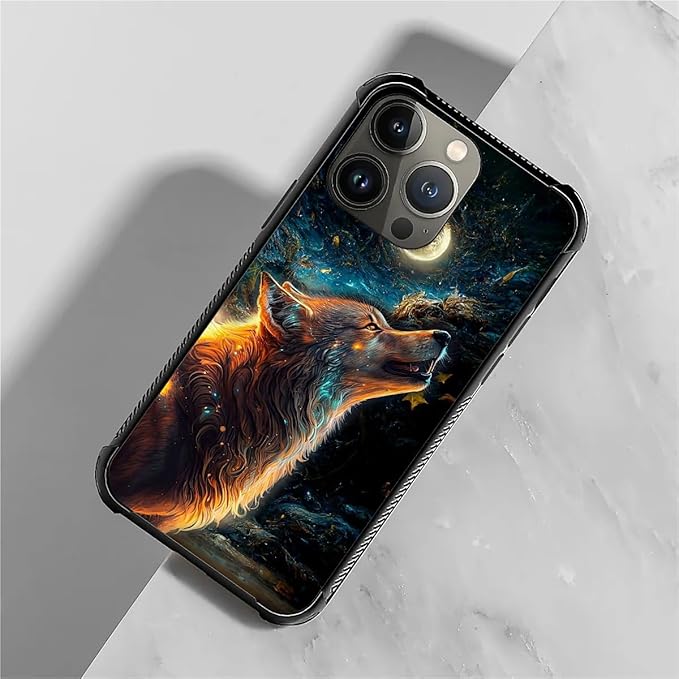 for iPhone 13 Pro Case, Star Cave Hungry Wolf Pattern Graphic Design Girl Boy Soft Silicone Hard Acrylic Shock Protection for iPhone 13 Pro