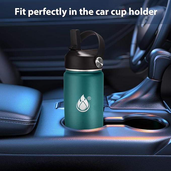 Insulated Water Bottle 24 oz with Straw, Stainless Steel Wide Mouth Water Bottle, Double Wall Vacuum Leak Proof with Straw Lid & Spout Lid for Sports or Office, Keep Cold or Hot Up to 24 Hrs