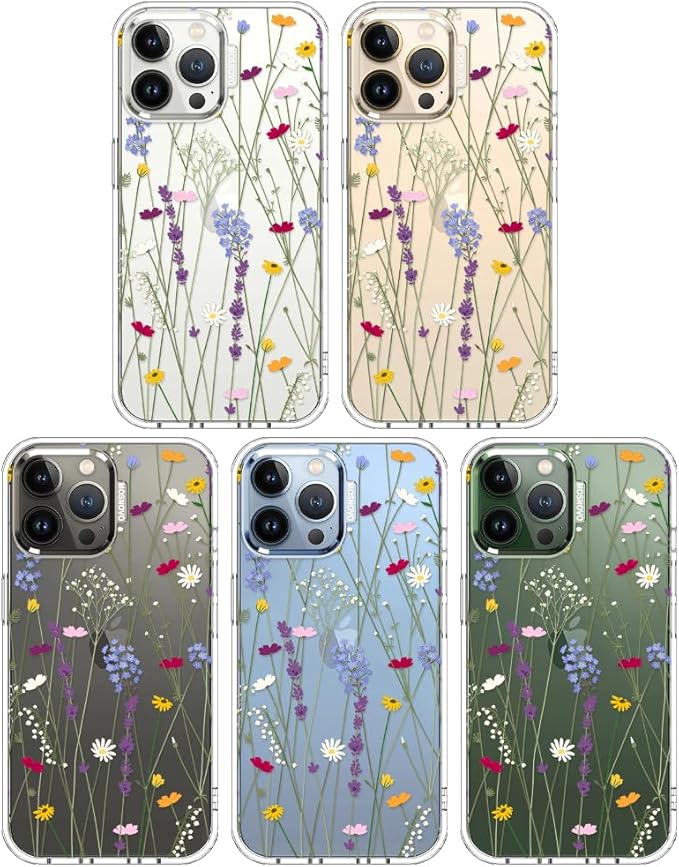 MOSNOVO Case for iPhone 13 Pro Max, [Buffertech 6.6ft Military-Grade Drop Protection] [Anti Peel Off Tech] Clear TPU Bumper Phone Case Cover Design - Floral Garden